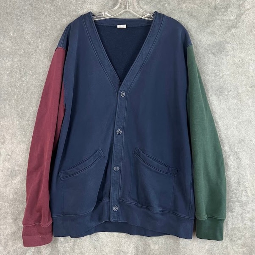 J Crew Heritage 14 Oz Fleece Cardigan Sweatshirt Mens XL Colorblock Preppy Retro